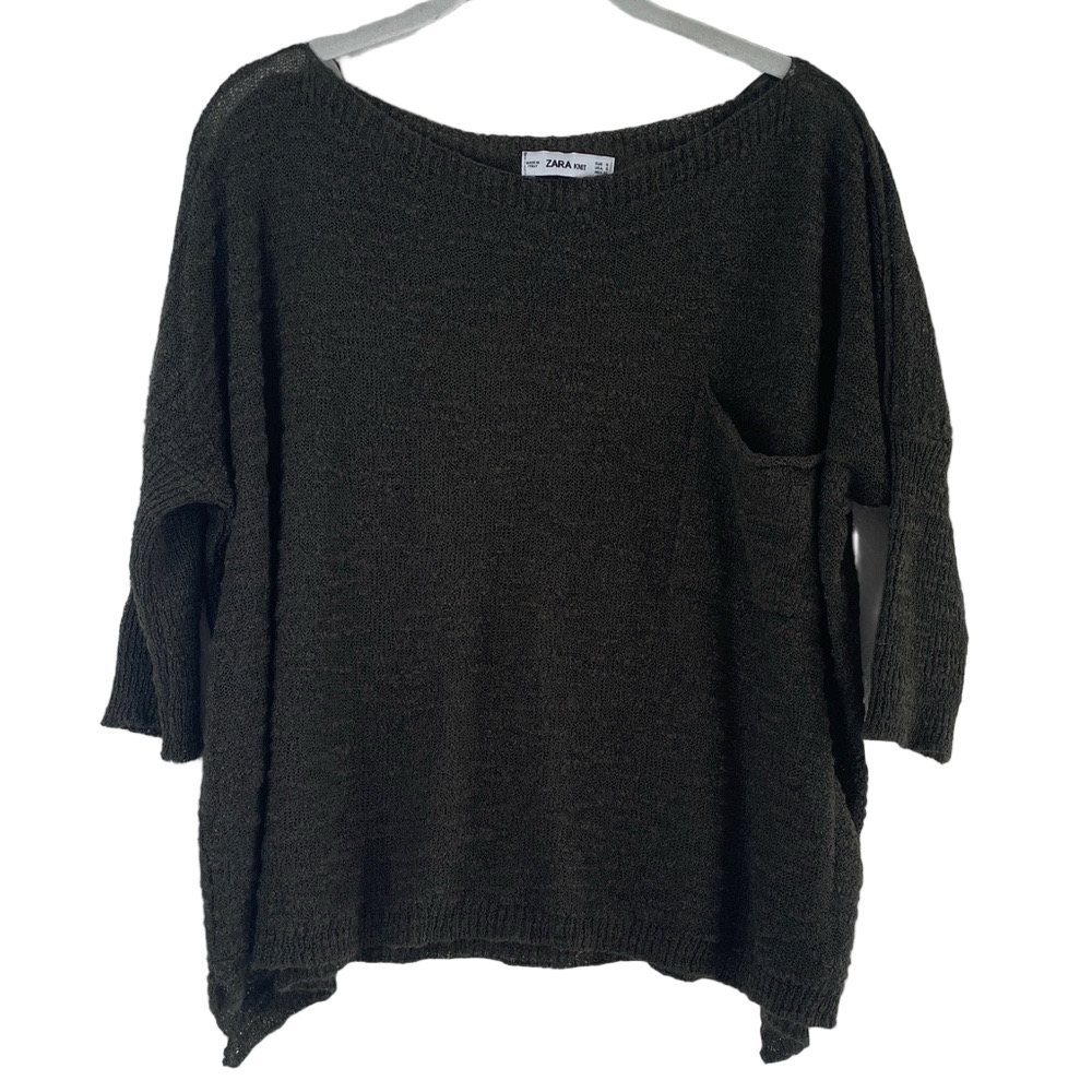 Zara Women's Dark Green sheer oversized Sweater S